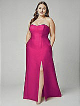 Alt View 1 Thumbnail - Think Pink Strapless A-line Satin Gown with Modern Bow Detail