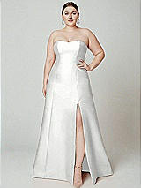 Alt View 2 Thumbnail - White Strapless A-line Satin Gown with Modern Bow Detail