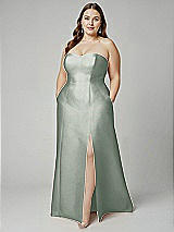 Alt View 1 Thumbnail - Willow Green Strapless A-line Satin Gown with Modern Bow Detail