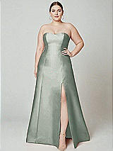 Alt View 2 Thumbnail - Willow Green Strapless A-line Satin Gown with Modern Bow Detail