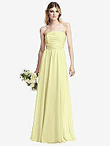 Alt View 1 Thumbnail - Butter Yellow Shirred Bodice Strapless Chiffon Maxi Dress with Optional Straps