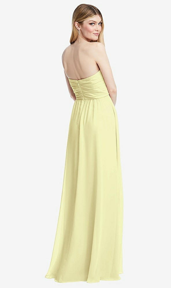 Back View - Butter Yellow Shirred Bodice Strapless Chiffon Maxi Dress with Optional Straps