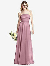 Alt View 1 Thumbnail - Dusty Pink Shirred Bodice Strapless Chiffon Maxi Dress with Optional Straps