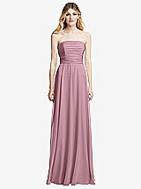 Front View Thumbnail - Dusty Pink Shirred Bodice Strapless Chiffon Maxi Dress with Optional Straps