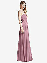 Side View Thumbnail - Dusty Pink Shirred Bodice Strapless Chiffon Maxi Dress with Optional Straps