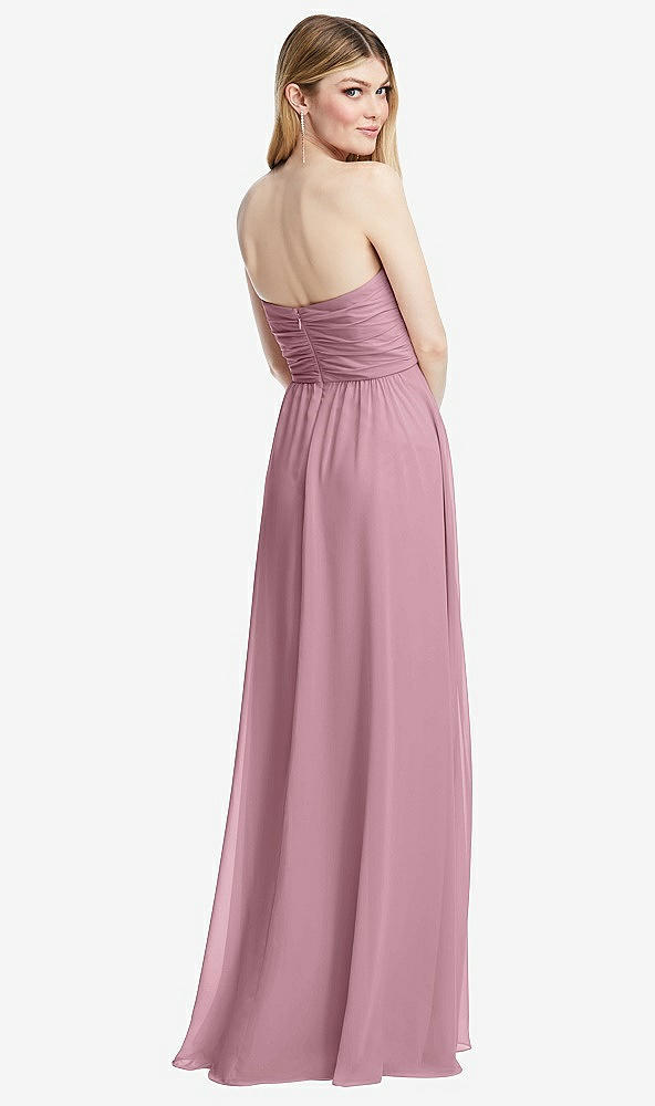 Back View - Dusty Pink Shirred Bodice Strapless Chiffon Maxi Dress with Optional Straps