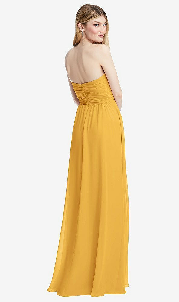 Back View - NYC Yellow Shirred Bodice Strapless Chiffon Maxi Dress with Optional Straps