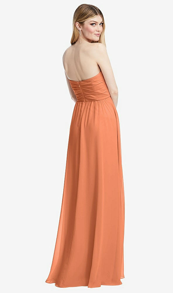 Back View - Sweet Melon Shirred Bodice Strapless Chiffon Maxi Dress with Optional Straps