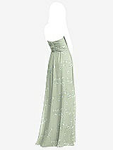 Rear View Thumbnail - Vintage Primrose Sage Shirred Bodice Strapless Chiffon Maxi Dress with Optional Straps