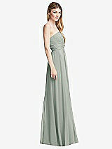 Side View Thumbnail - Willow Green Shirred Bodice Strapless Chiffon Maxi Dress with Optional Straps