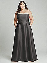 Alt View 2 Thumbnail - Caviar Gray Strapless Bias Cuff Bodice Satin Gown with Pockets