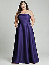 Alt View 2 Thumbnail - Grape Strapless Bias Cuff Bodice Satin Gown with Pockets