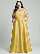 Alt View 2 Thumbnail - Maize Strapless Bias Cuff Bodice Satin Gown with Pockets