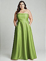 Alt View 2 Thumbnail - Mojito Strapless Bias Cuff Bodice Satin Gown with Pockets