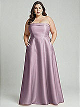 Alt View 2 Thumbnail - Suede Rose Strapless Bias Cuff Bodice Satin Gown with Pockets