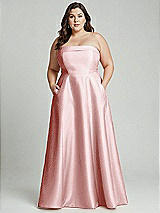 Alt View 2 Thumbnail - Ballet Pink Strapless Bias Cuff Bodice Satin Gown with Pockets