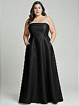 Alt View 2 Thumbnail - Black Strapless Bias Cuff Bodice Satin Gown with Pockets