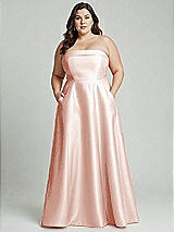 Alt View 2 Thumbnail - Blush Strapless Bias Cuff Bodice Satin Gown with Pockets