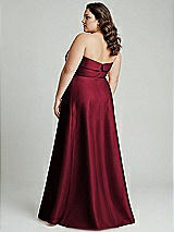 Alt View 3 Thumbnail - Burgundy Strapless Bias Cuff Bodice Satin Gown with Pockets
