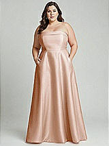 Alt View 2 Thumbnail - Cameo Strapless Bias Cuff Bodice Satin Gown with Pockets