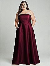 Alt View 2 Thumbnail - Cabernet Strapless Bias Cuff Bodice Satin Gown with Pockets