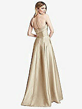 Rear View Thumbnail - Champagne Strapless Bias Cuff Bodice Satin Gown with Pockets