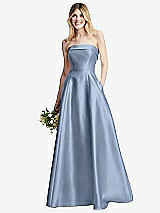 Alt View 1 Thumbnail - Cloudy Strapless Bias Cuff Bodice Satin Gown with Pockets