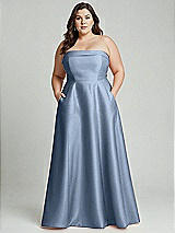 Alt View 2 Thumbnail - Cloudy Strapless Bias Cuff Bodice Satin Gown with Pockets