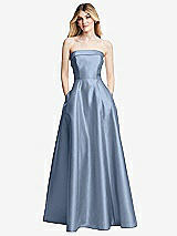 Front View Thumbnail - Cloudy Strapless Bias Cuff Bodice Satin Gown with Pockets