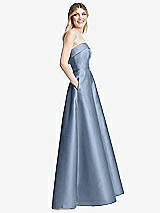 Side View Thumbnail - Cloudy Strapless Bias Cuff Bodice Satin Gown with Pockets