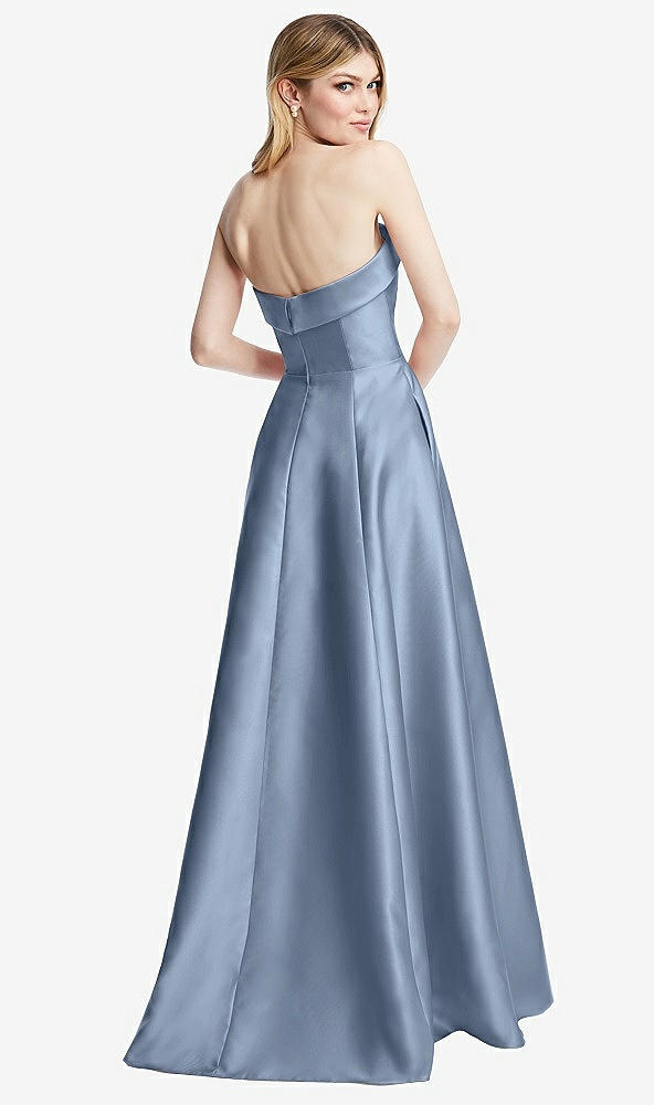 Back View - Cloudy Strapless Bias Cuff Bodice Satin Gown with Pockets