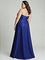 Alt View 3 Thumbnail - Cobalt Blue Strapless Bias Cuff Bodice Satin Gown with Pockets