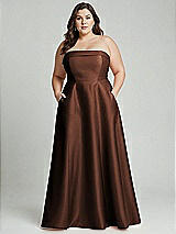 Alt View 2 Thumbnail - Cognac Strapless Bias Cuff Bodice Satin Gown with Pockets