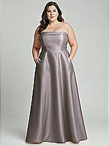 Alt View 2 Thumbnail - Cashmere Gray Strapless Bias Cuff Bodice Satin Gown with Pockets