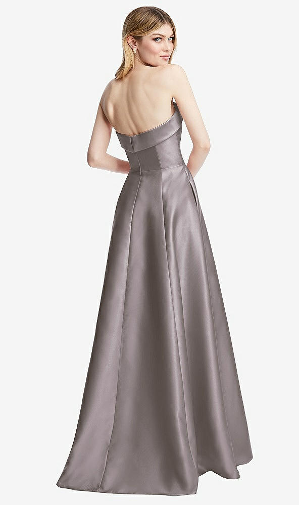 Back View - Cashmere Gray Strapless Bias Cuff Bodice Satin Gown with Pockets