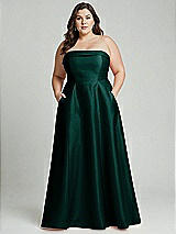 Alt View 2 Thumbnail - Evergreen Strapless Bias Cuff Bodice Satin Gown with Pockets