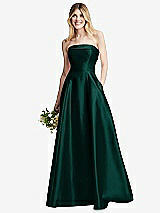 Alt View 6 Thumbnail - Evergreen Strapless Bias Cuff Bodice Satin Gown with Pockets