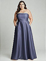 Alt View 2 Thumbnail - French Blue Strapless Bias Cuff Bodice Satin Gown with Pockets