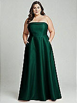 Alt View 2 Thumbnail - Hunter Green Strapless Bias Cuff Bodice Satin Gown with Pockets