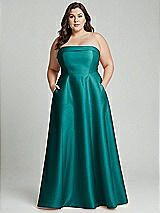 Alt View 2 Thumbnail - Jade Strapless Bias Cuff Bodice Satin Gown with Pockets