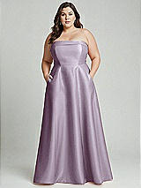Alt View 2 Thumbnail - Lilac Haze Strapless Bias Cuff Bodice Satin Gown with Pockets