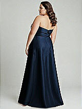 Alt View 3 Thumbnail - Midnight Navy Strapless Bias Cuff Bodice Satin Gown with Pockets