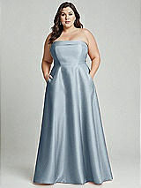 Alt View 2 Thumbnail - Mist Strapless Bias Cuff Bodice Satin Gown with Pockets