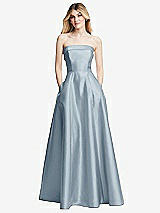 Front View Thumbnail - Mist Strapless Bias Cuff Bodice Satin Gown with Pockets
