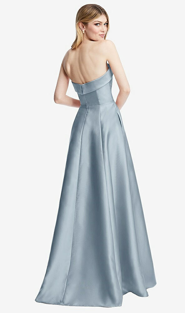 Back View - Mist Strapless Bias Cuff Bodice Satin Gown with Pockets