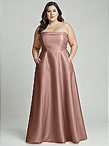 Alt View 2 Thumbnail - Neu Nude Strapless Bias Cuff Bodice Satin Gown with Pockets