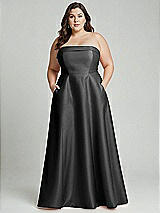 Alt View 2 Thumbnail - Pewter Strapless Bias Cuff Bodice Satin Gown with Pockets