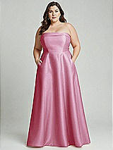Alt View 2 Thumbnail - Powder Pink Strapless Bias Cuff Bodice Satin Gown with Pockets