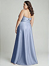 Alt View 3 Thumbnail - Sky Blue Strapless Bias Cuff Bodice Satin Gown with Pockets
