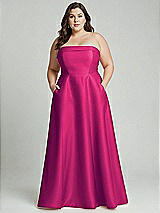 Alt View 2 Thumbnail - Think Pink Strapless Bias Cuff Bodice Satin Gown with Pockets